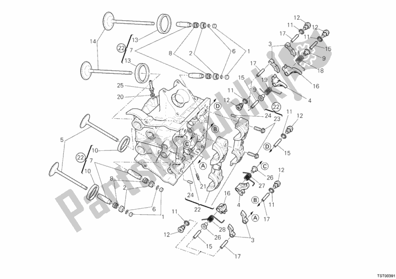 All parts for the Horizontal Cylinder Head of the Ducati Multistrada 1200 S Touring USA 2010